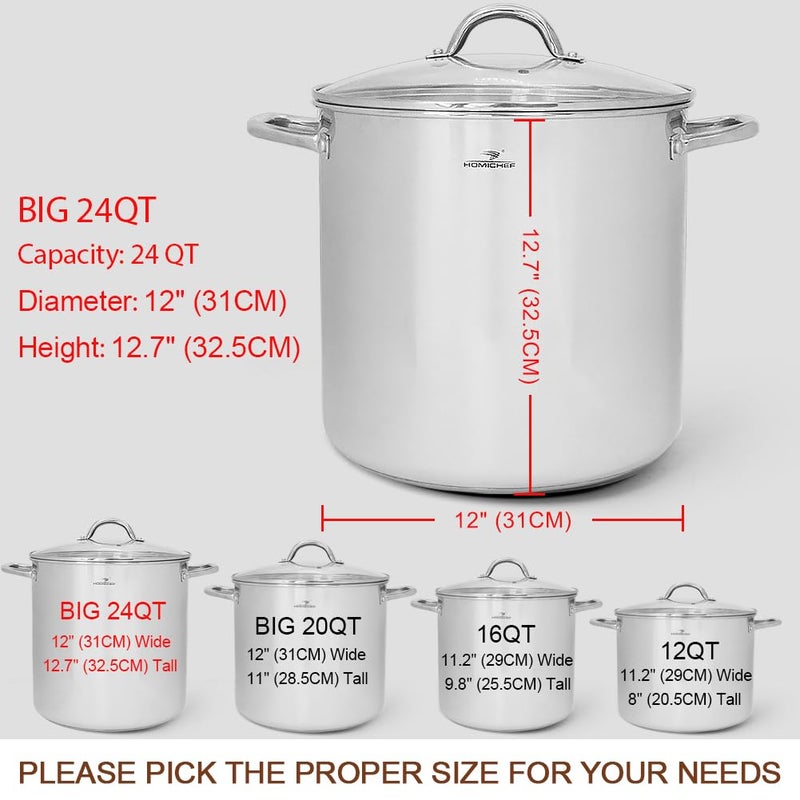HOMICHEF LARGE STOCK POT 24 Quart With Lid - Nickel Free Stainless Steel Cookware Stockpot 24 Quart - Healthy Cookware Polished Stockpots - Heavy Duty Induction Pot Soup Pot With Lid - Image 4
